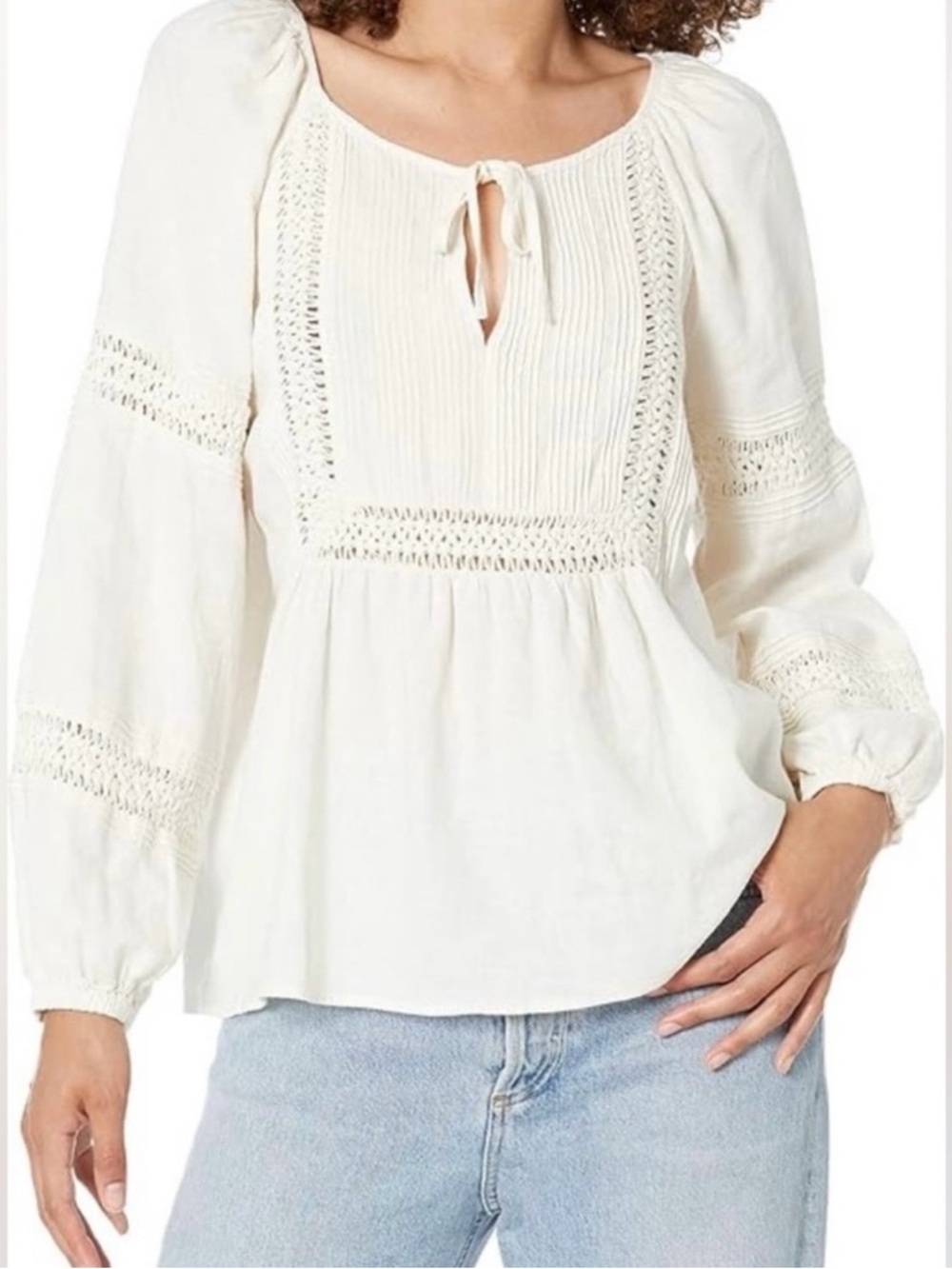 Madewell Cream Lace-Trim Peasant Blouse